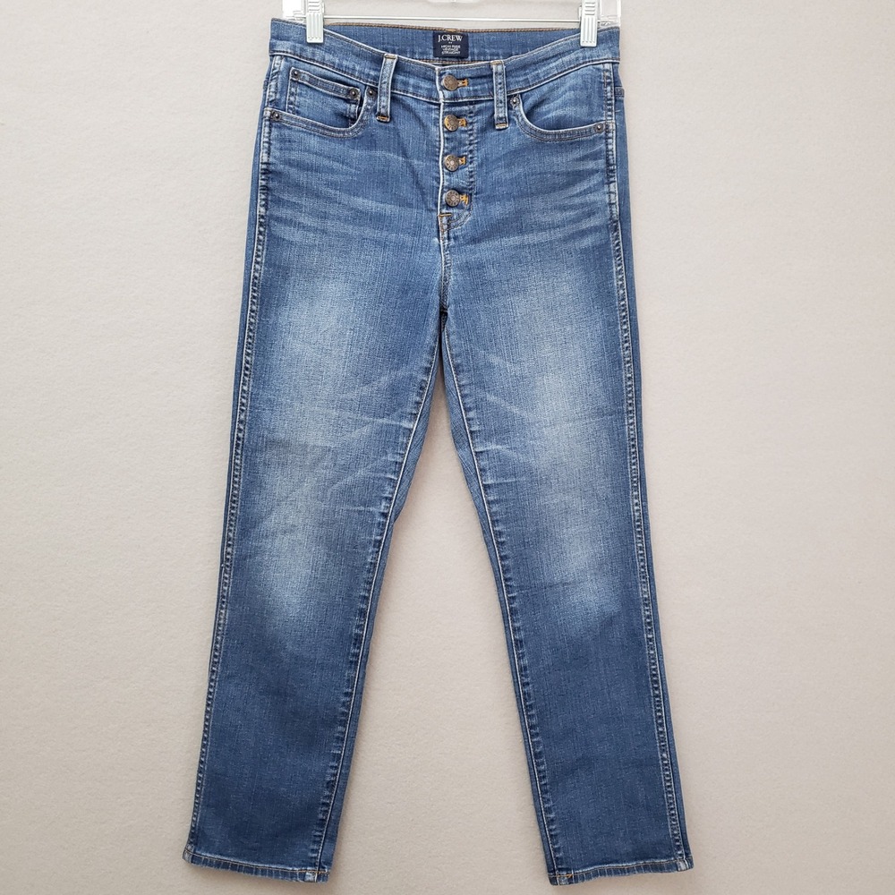 J.Crew Womens 26 High Rise Vintage Straight Blue Button Fly Jeans Weekend Preppy
